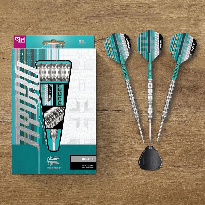 Target Darts مجموعة سهام هيدرو ستيل تيب، 21G/22G/23G/24G/25G/26G (برميل 01/02/03) | سهام تنگستن 90%، رؤوس سويسرية فضية، أعمدة برو جريب وتاج وأجنحة برو الترا رقم 6، أداة SP متضمنة - Image 5